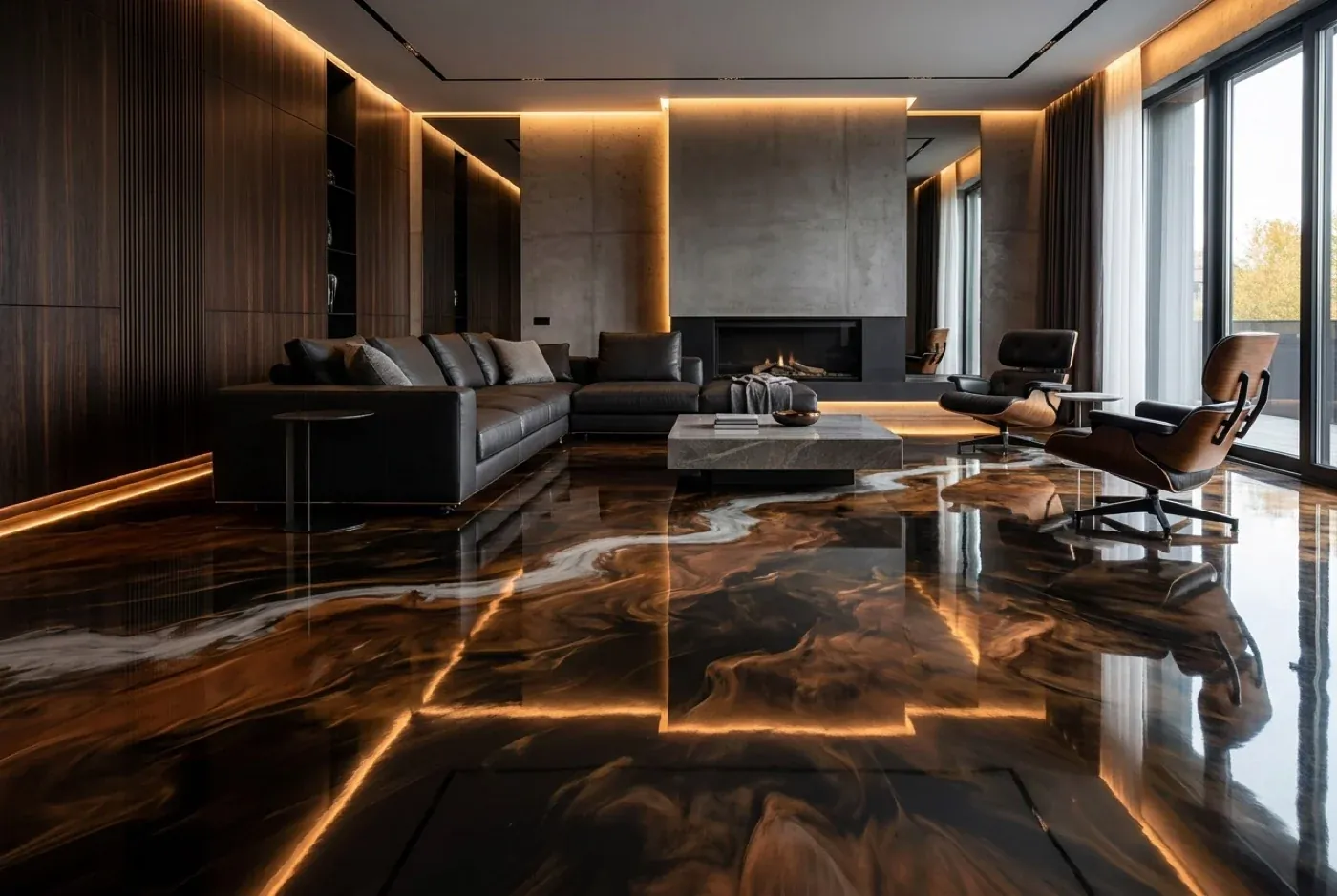 Plancher d'époxy métallique fini miroir